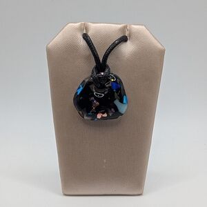 Hand Crafted  Dichroic Glass Pendant Necklace On 20" Faux Leather Chord.